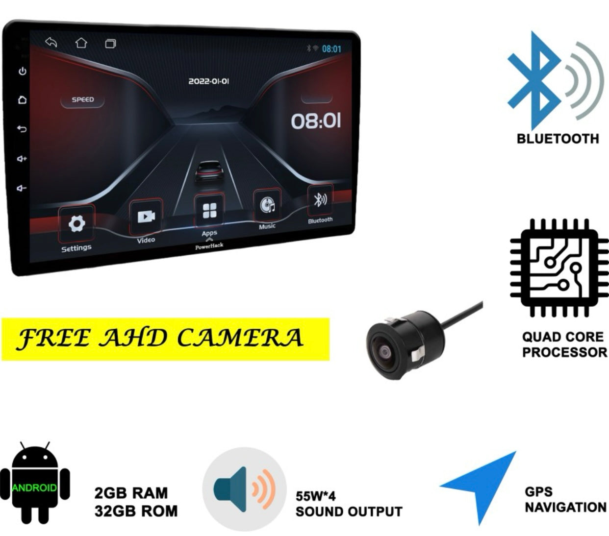 Genfrid 7 Inch Car Stereo/Car Media Player + Free Reverse HD Camera 2GB+32GB IPS Display 1080p with Latest Android Version (Double Din)