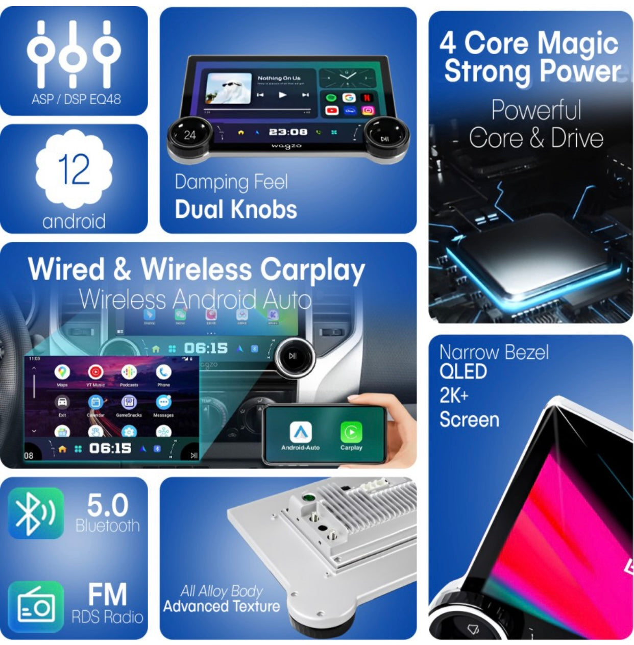 Genfrid "2GB+32GB" 2K Diamond Car Android 10.1 In,4th Gen,QLED,4 Core, AHD Camera|WAP-15 Car Stereo (Double Din)
