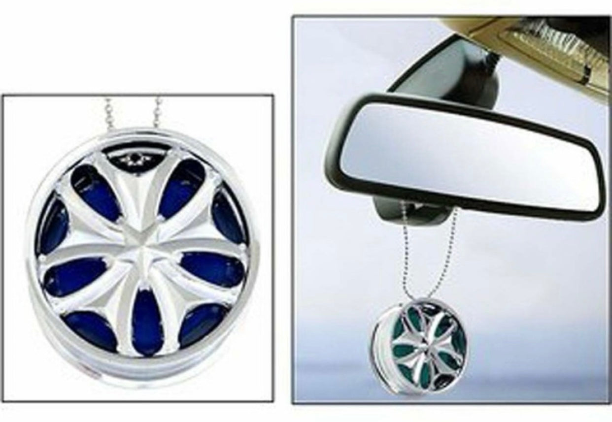 Genfrid Alloy Wheel Silver Style Hanging Car Air Freshener Gel Perfume for All Car (Pack of 2)