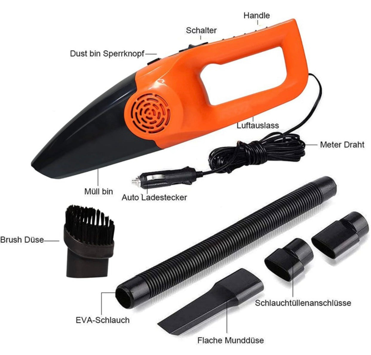GENFRID Car Vacuum Cleaner with High Suction Power, Full Set of Accessories Car Vacuum Cleaner with 2 in 1 Mopping and Vacuum, Anti-Bacterial Cleaning
