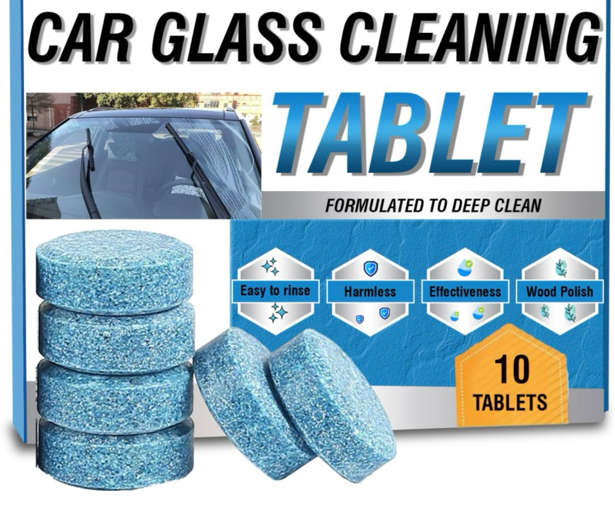 GENFRID 10PCS Car Glass Cleaner Wiper Detergent Effervescent Tablets Washer Auto Windshield Cleaner Glass Tablet Concentrate Vehicle Glass Cleaner Tablet Concentrate Vehicle Glass Cleaner (10 g)
