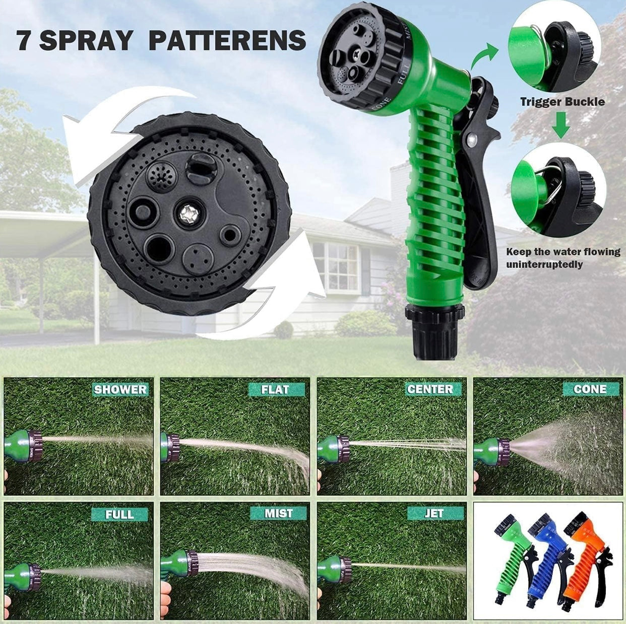 GENFRID Expandable Car Washing Pipe With Free Function Spray Nozzle, for House/Car/Floor/Yard Wash 7.5M 25ft