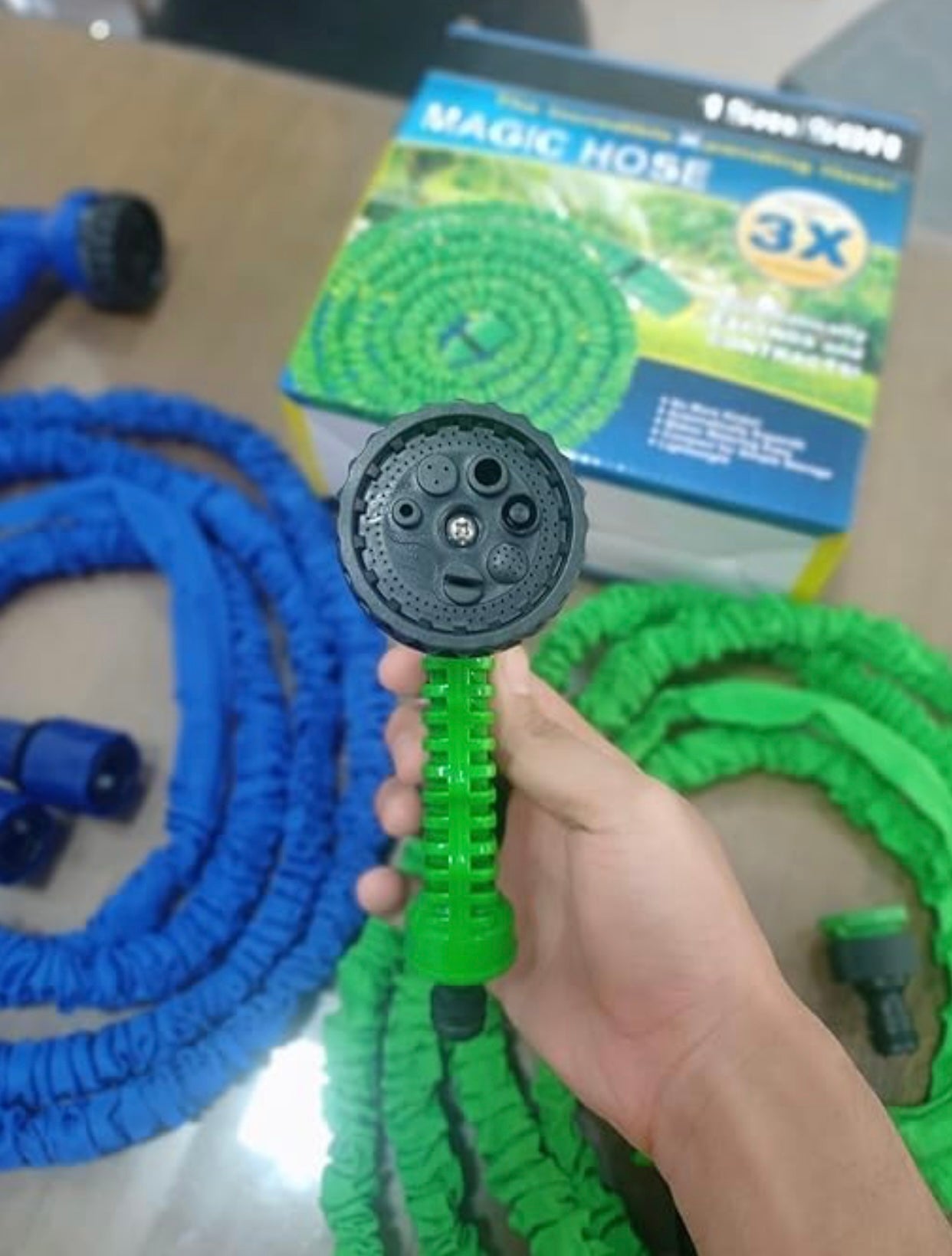 GENFRID Expandable Car Washing Pipe With Free Function Spray Nozzle, for House/Car/Floor/Yard Wash 7.5M 25ft (BLUE)