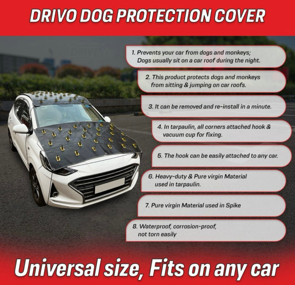GENFRID Car Protection Cover from Dogs, Pets and Animal Complete Protection Dog Protection Car Cover for Both roof and Bonnet Full Car Protection with Spikes for Cars 2 pc