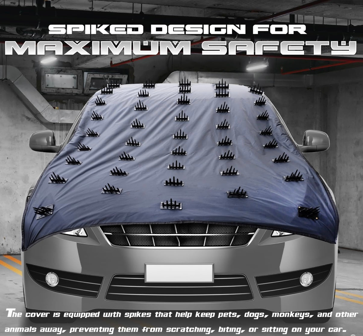 GENFRID Car Protection Cover from Dogs, Pets and Animal Complete Protection Dog Protection Car Cover for Both roof and Bonnet Attach Full Car Protection with Spikes for Big Cars 1pc (14ftX55Inch)