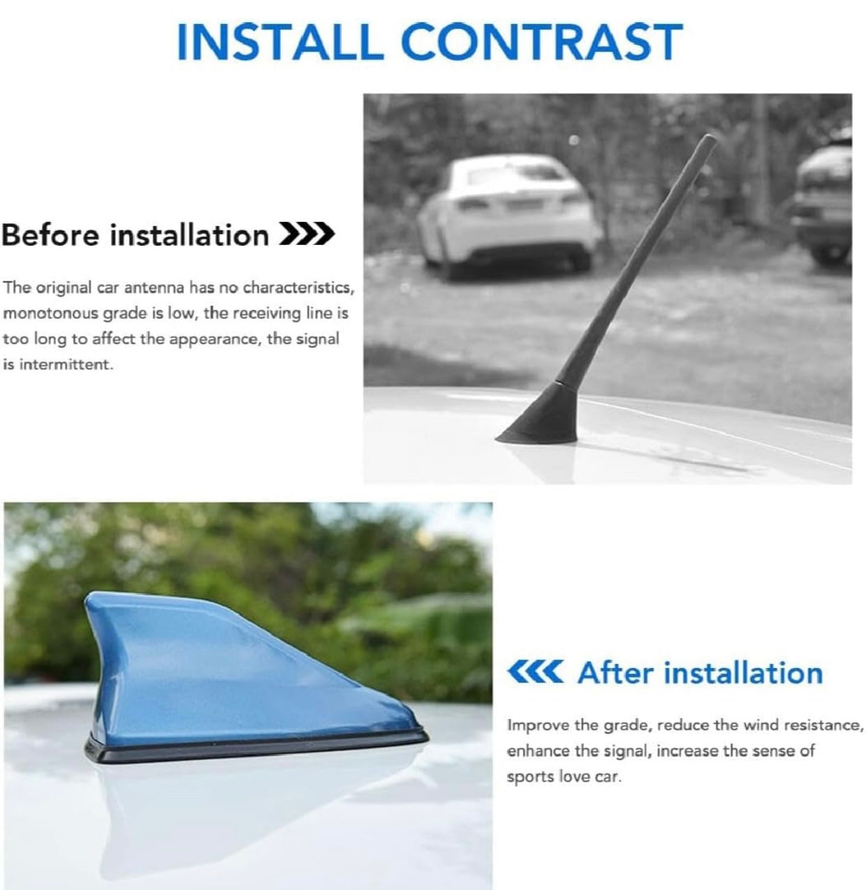 GENFRID Car Shark Fin Style Roof Mount FM/AM Radio Antenna Aerial with Wiring Waterproof Signal
