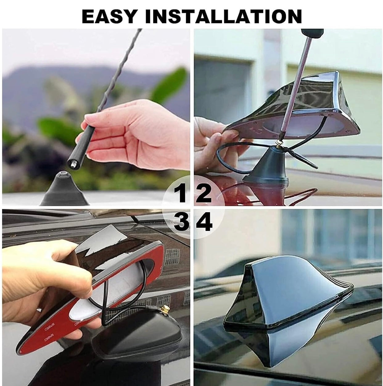 GENFRID Car Shark Fin Style Roof Mount FM/AM Radio Antenna Aerial with Wiring Waterproof Signal