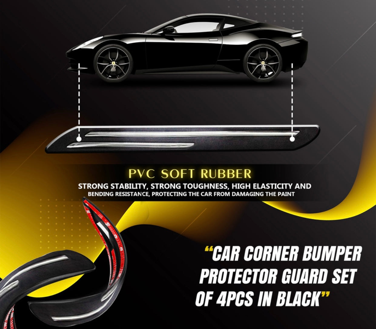 GENFRID Car Door Bumper Guard Rubber (Black, Pack of Bumper Protector with Double Chrome Strip for All Cars 4Pcs, Datsun, Fiat, Ford, Honda, Hyundai, Maruti, Nissan, Renault, Skoda, Tata, Toyota, Volkswagen, Volvo, Universal For Car)
