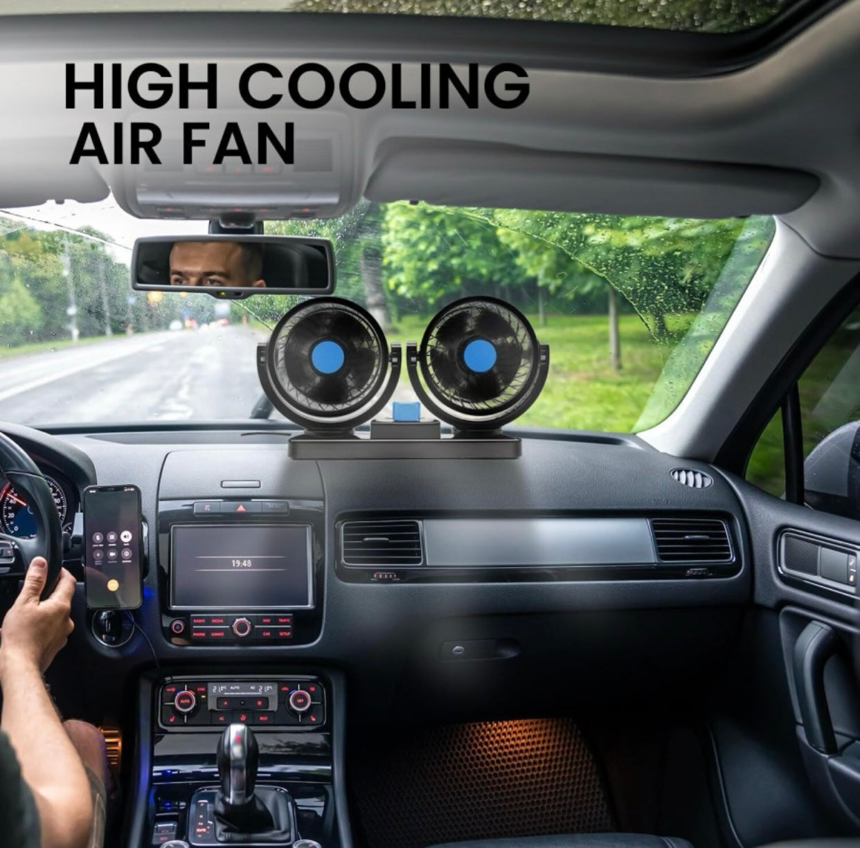 GENFRID Car Interior Fan Rotatable (Dual Head 2 Speed Strong) Dashboard Auto Cooling Air Fan Car Interior Fan (12 V)