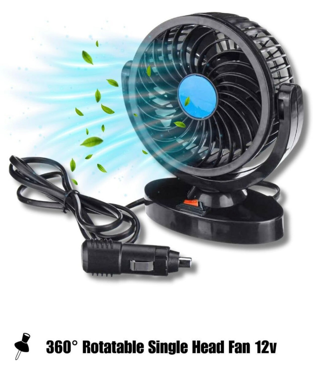 GENFRID Car Interior Fan Rotatable (Single Head 2 Speed Strong) Dashboard Auto Cooling Air Fan Car Interior Fan (12 V)