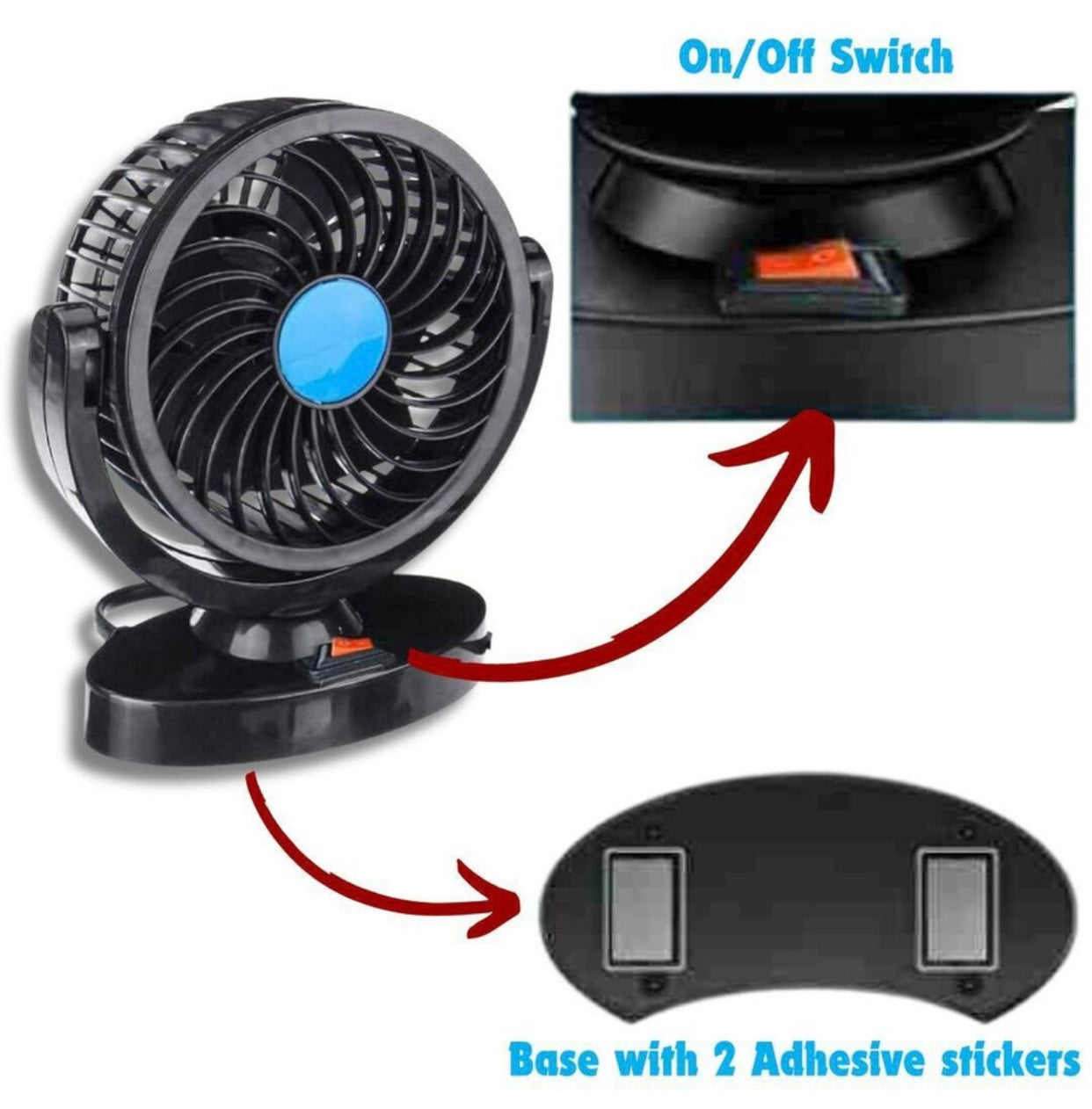 GENFRID Car Interior Fan Rotatable (Single Head 2 Speed Strong) Dashboard Auto Cooling Air Fan Car Interior Fan (12 V)