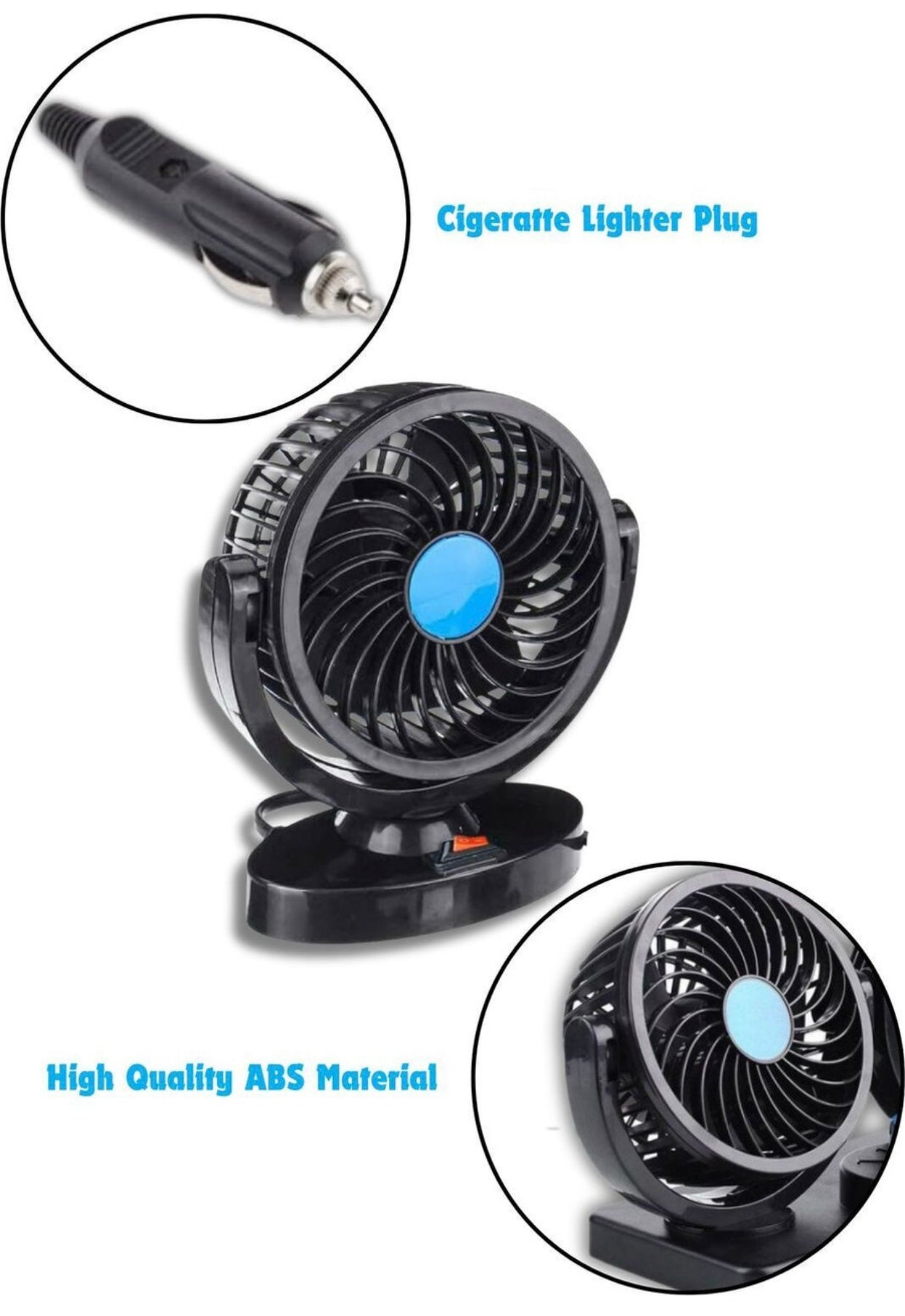 GENFRID Car Interior Fan Rotatable (Single Head 2 Speed Strong) Dashboard Auto Cooling Air Fan Car Interior Fan (12 V)