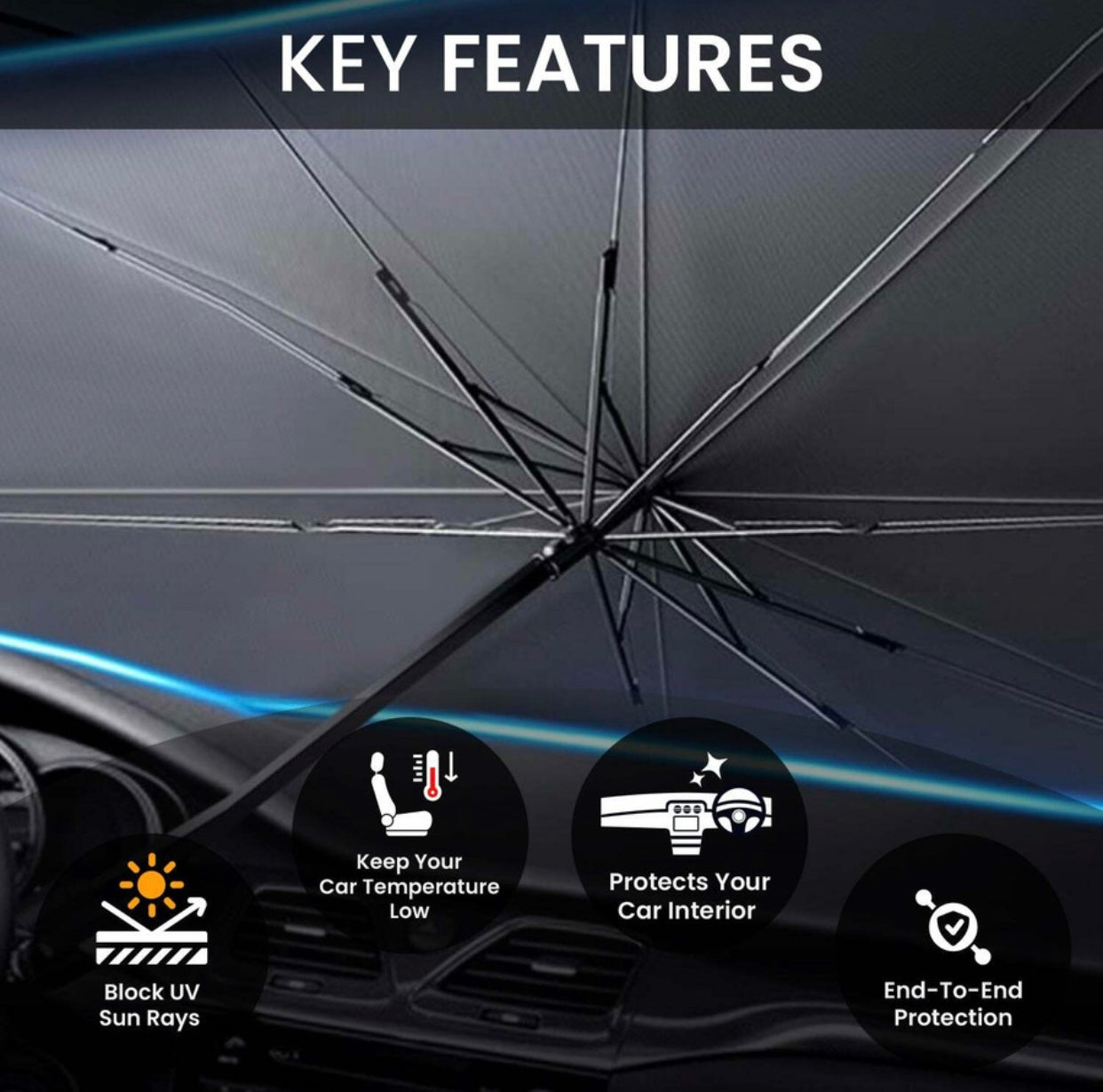 GENFRID Dashboard, Windshield Sun Shade For All Cars (Black, Silver)