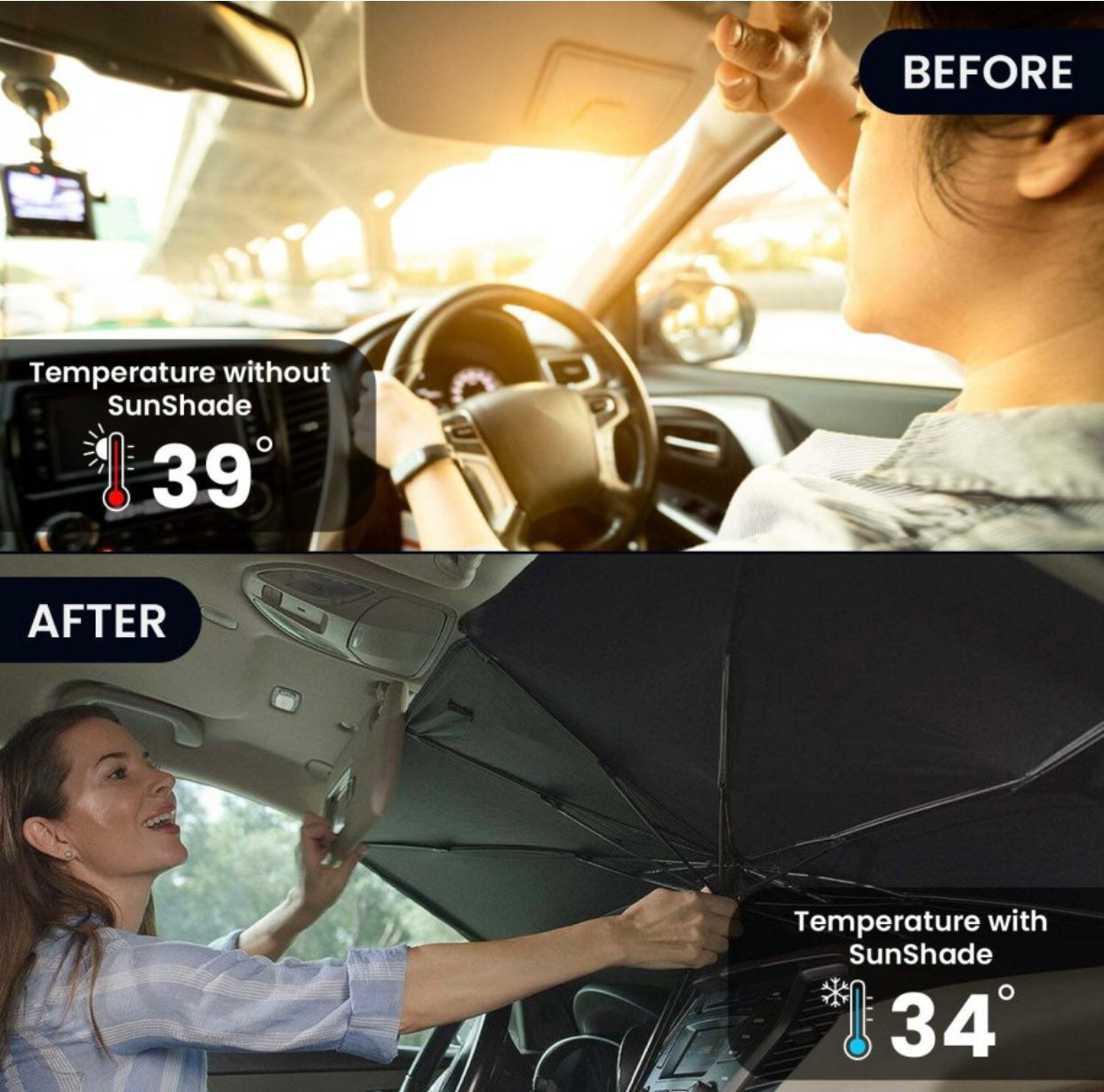 GENFRID Dashboard, Windshield Sun Shade For All Cars (Black, Silver)