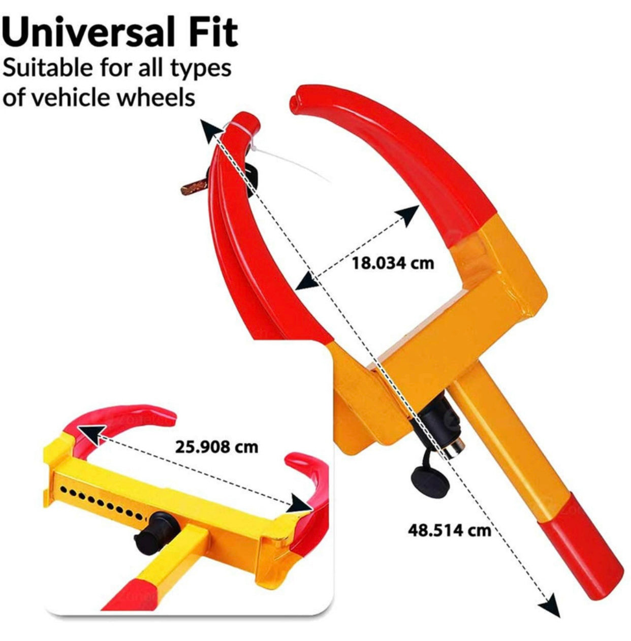 GENFRID Car Wheel Lock/Car Alloy Lock(Anti-Theft Heavy Duty Lock For Alloy Metal Tyre Clamp For Car,Bike,Pickup Bright Yellow And Red Colours Vehicle tyre and wheel lock Wheel Lock)