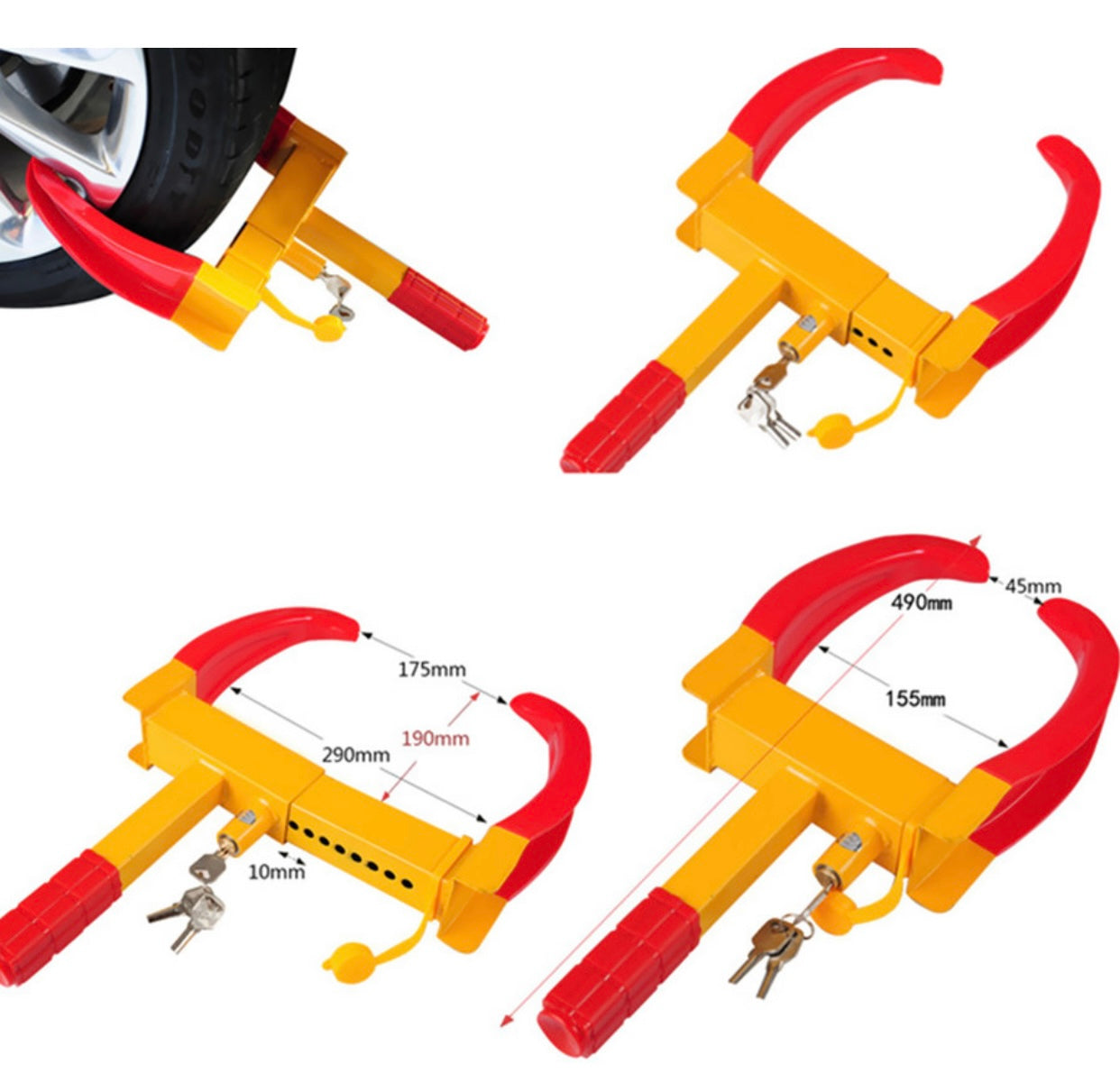 GENFRID Car Wheel Lock/Car Alloy Lock(Anti-Theft Heavy Duty Lock For Alloy Metal Tyre Clamp For Car,Bike,Pickup Bright Yellow And Red Colours Vehicle tyre and wheel lock Wheel Lock)