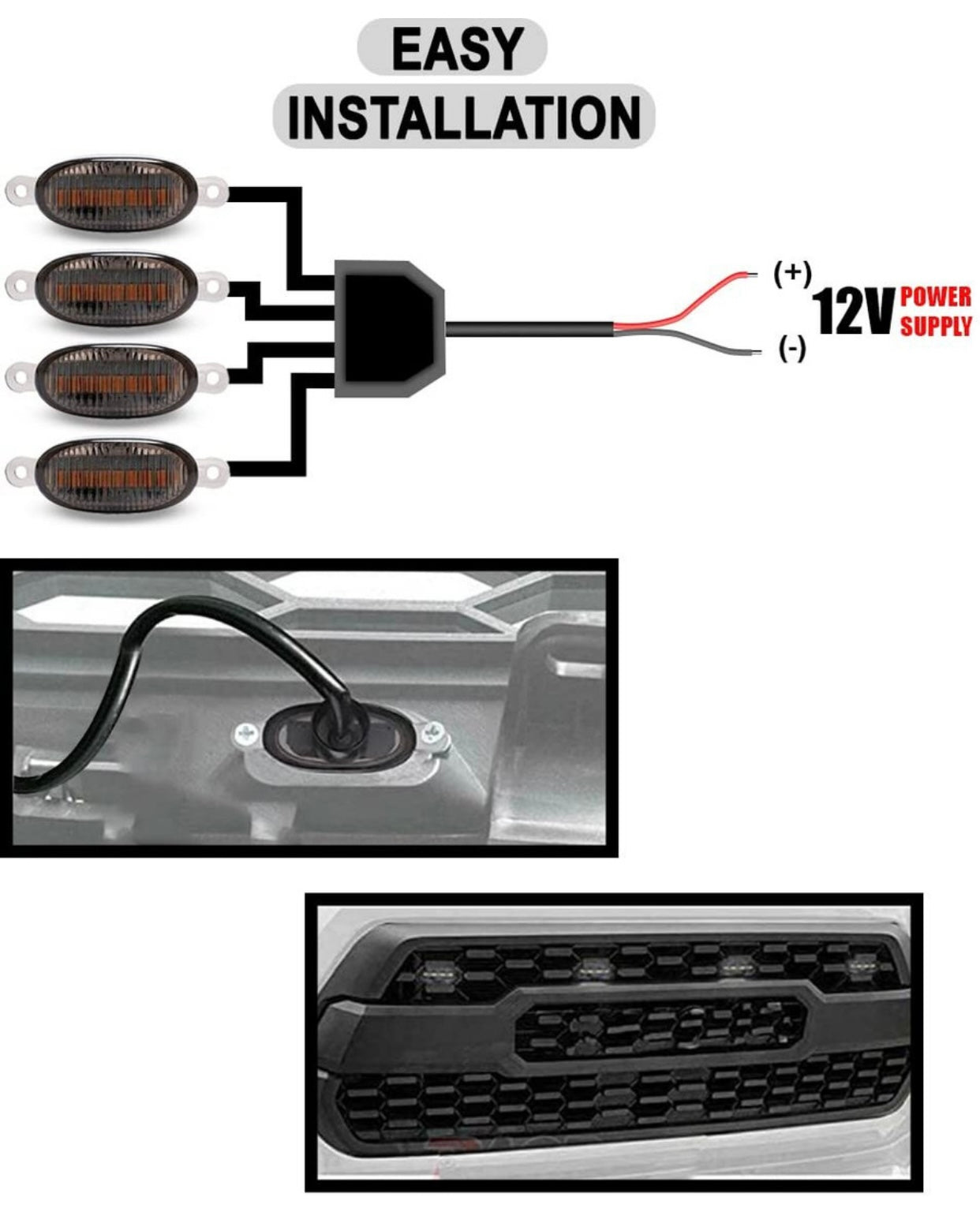 GENFRID Universal LED front grill light made of high-quality ABS For All Car Car Fancy Lights (Yellow, Orange)