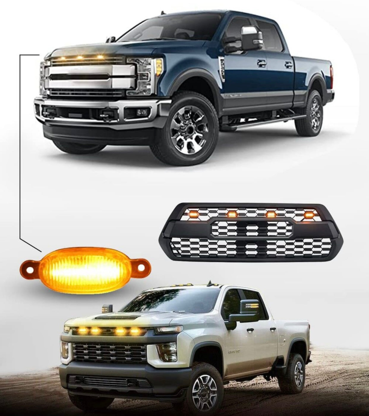 GENFRID Universal LED front grill light made of high-quality ABS For All Car Car Fancy Lights (Yellow, Orange)