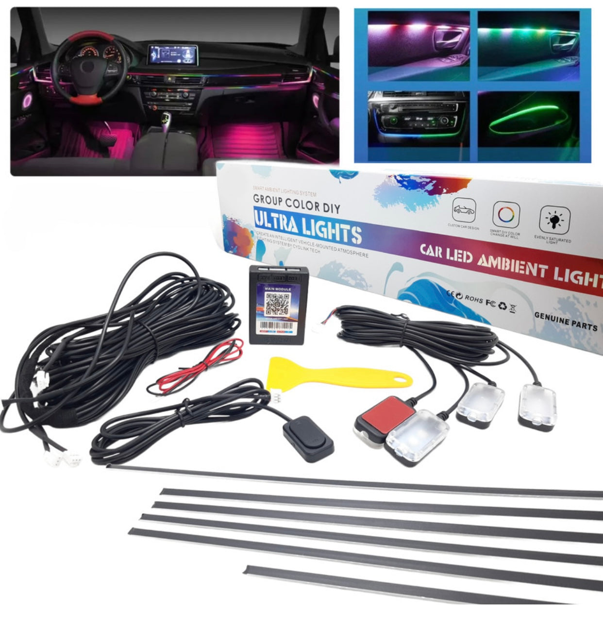 GENFRID K4 Ultra Ambient Lights Multi Color In Single Strip For Car Interior– Set Of 10 Car Fancy Lights(Multicolor)