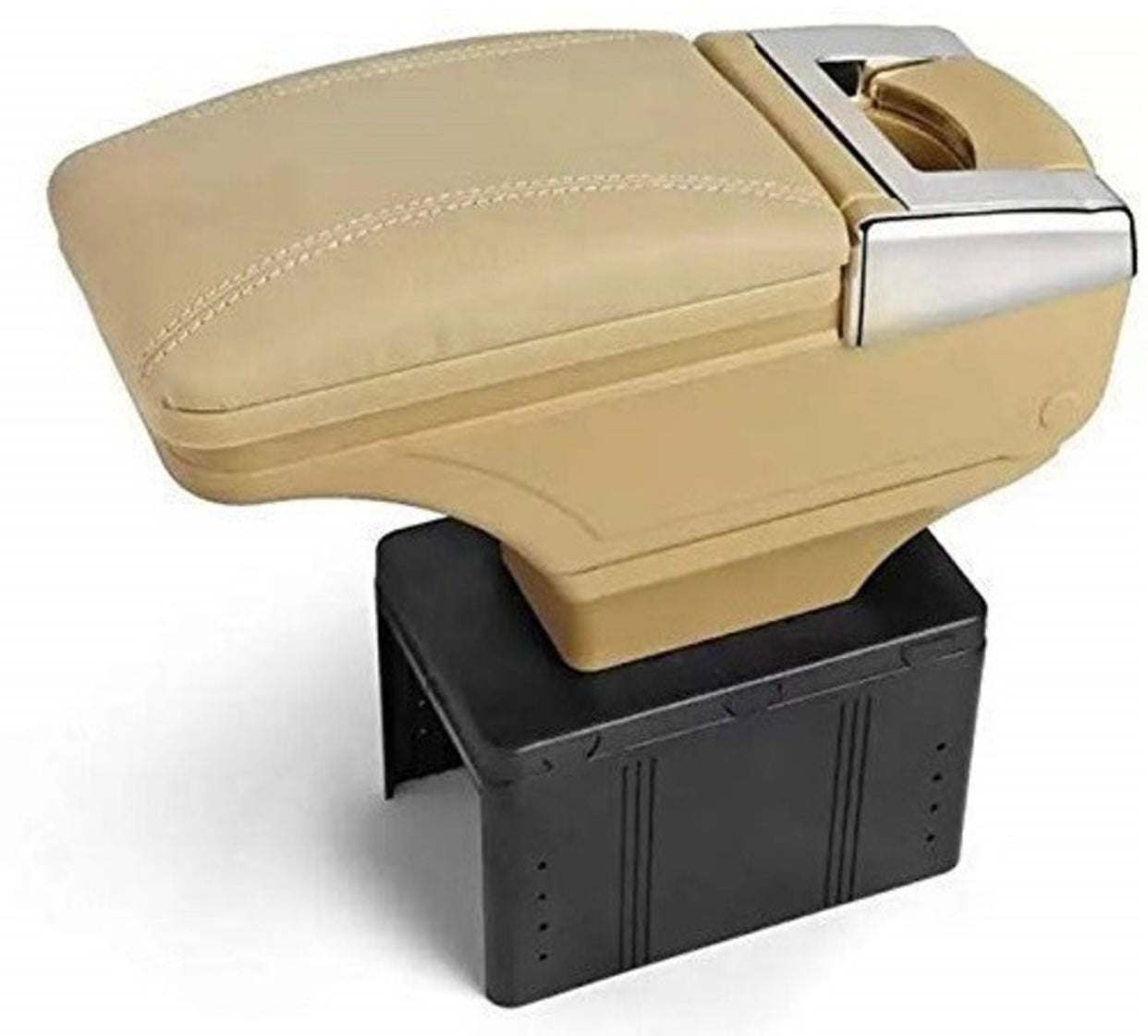 GENFRID Stylish Car Armrest with Glass Holder & Ash Tray Beige & Chrome for all Cars (Universal)Car Armrest