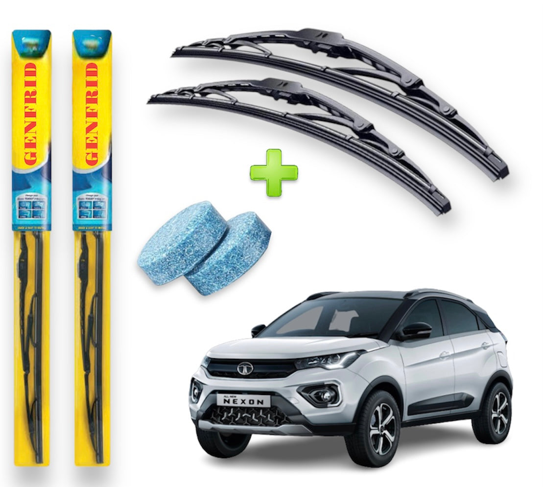 Genfrid Metal Frame Car Wiper For Tata Nexon (Right-24, Left–16) (Pack Of 2)(Free Washer Tablet)