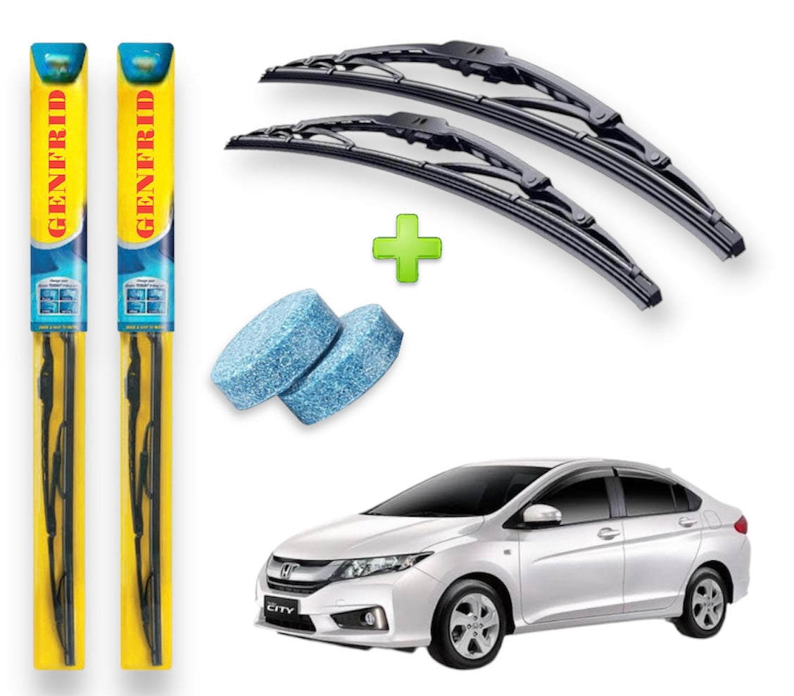 Genfrid Metal Frame Car Wiper For Honda City IV-TEK (Right-24, Left–14) (Pack Of 2)(Free Washer Tablet)