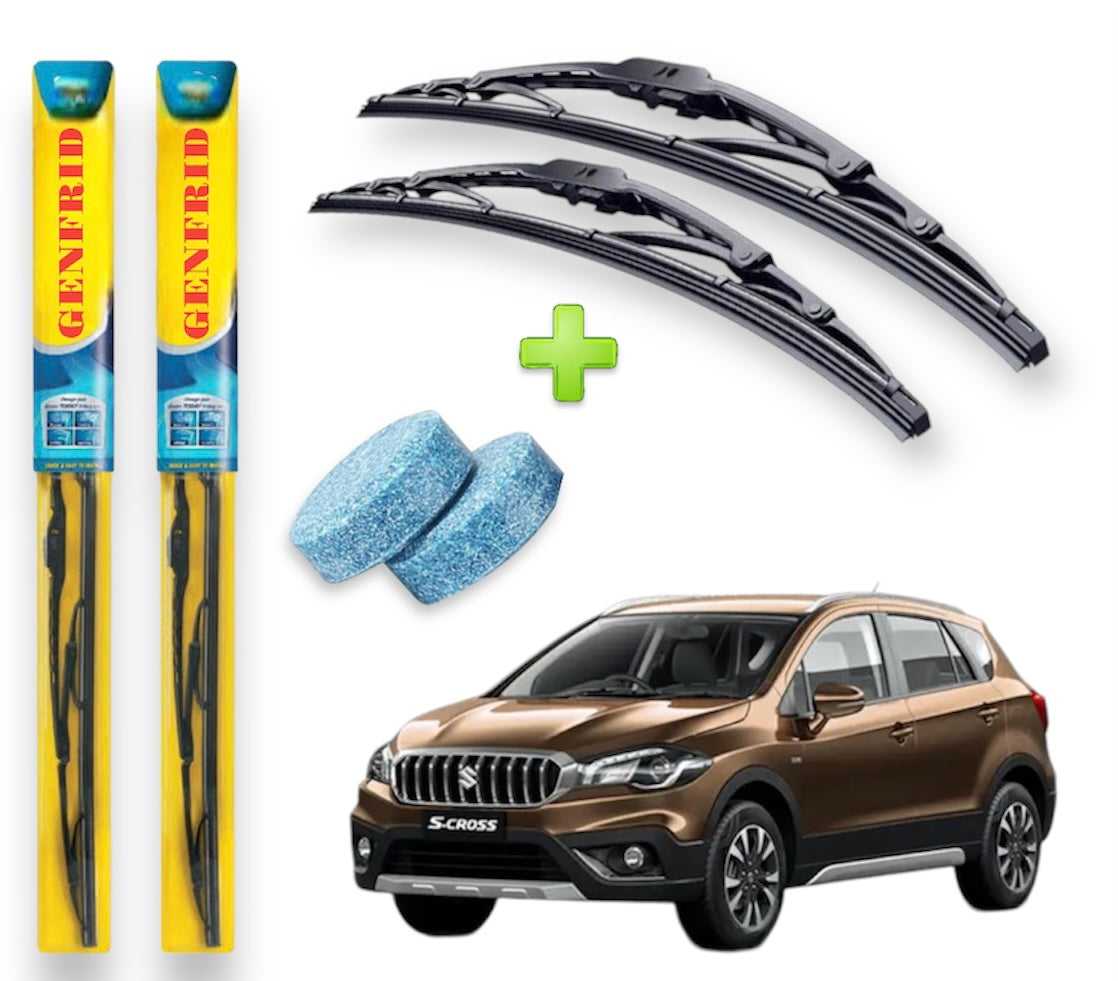 Genfrid Metal Frame Car Wiper For Maruti Scross (Right-24, Left–16) (Pack Of 2)(Free Washer Tablet)