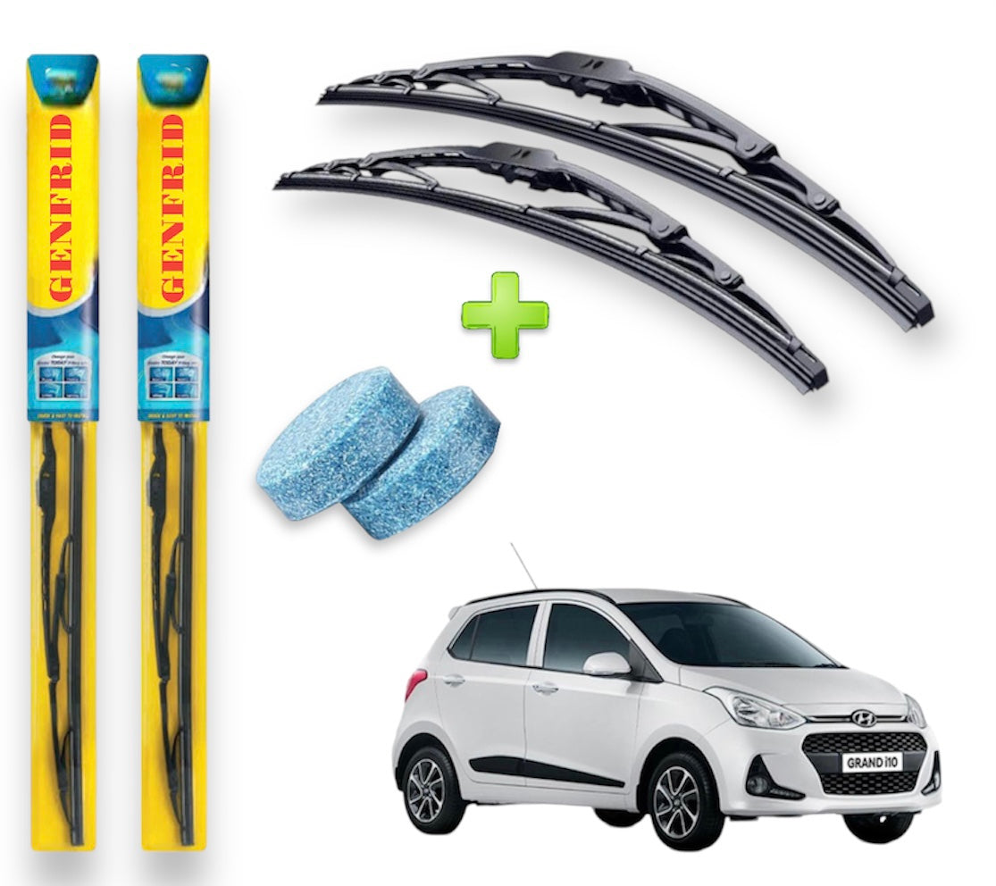 Genfrid Metal Frame Car Wiper For Hyundai I10 Grand (Right-22, Left–16) (Pack Of 2)(Free Washer Tablet)