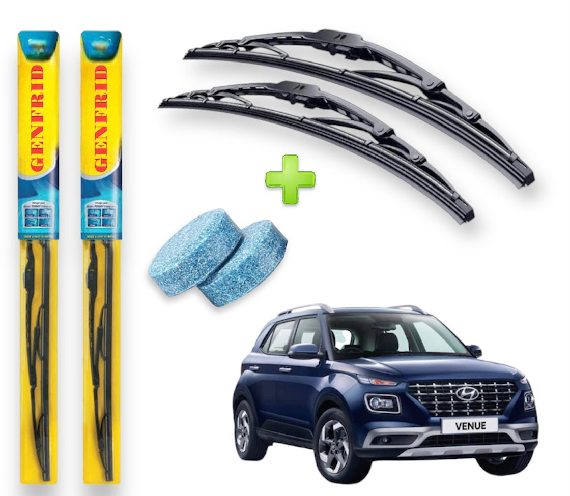 Genfrid Metal Frame Car Wiper For Hyundai Venue (Right-24, Left–18) (Pack Of 2)(Free Washer Tablet)