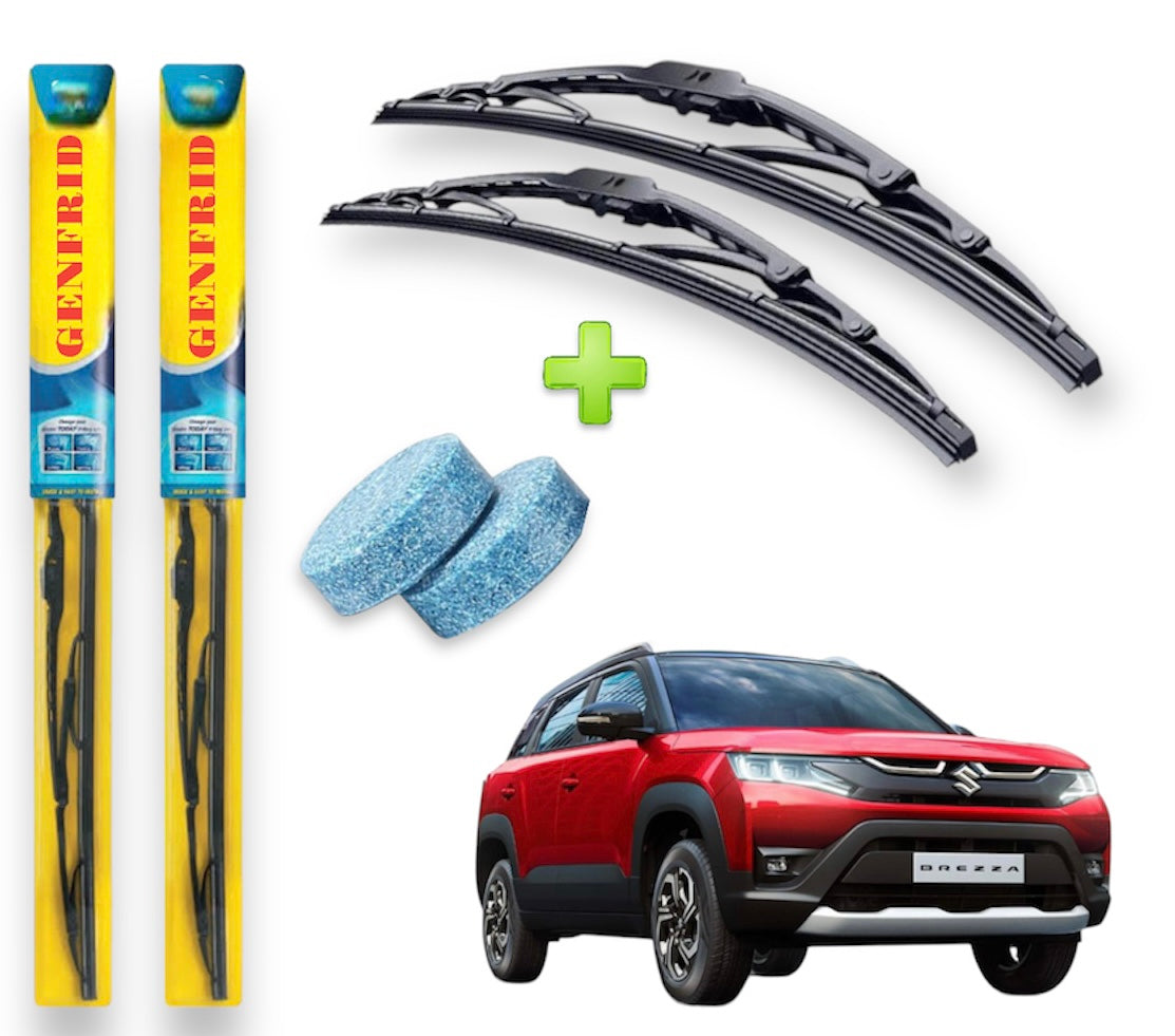 Genfrid Metal Frame Car Wiper For Maruti Brezza (Right-24, Left–16) (Pack Of 2)(Free Washer Tablet)