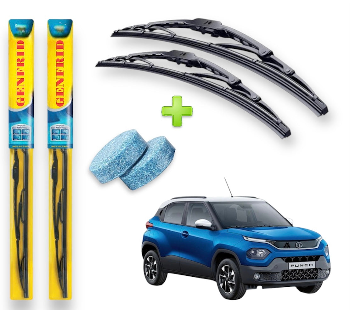 Genfrid Metal Frame Car Wiper For Tata Punch (Right-24, Left–16) (Pack Of 2)(Free Washer Tablet)