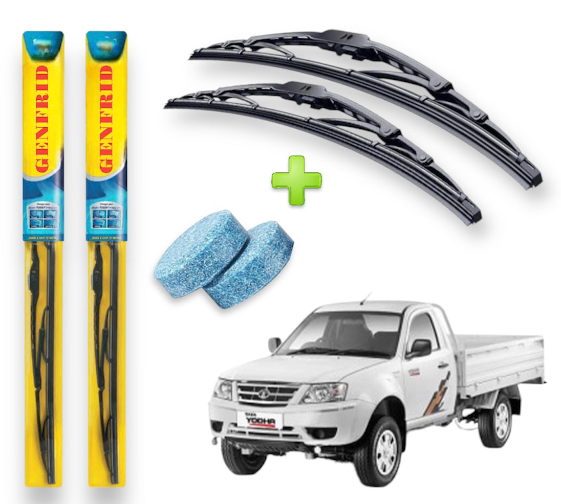 Genfrid Metal Frame Car/mini truck Wiper For Tata Yodha (Right-20, Left–20) (Pack Of 2)(Free Washer Tablet)