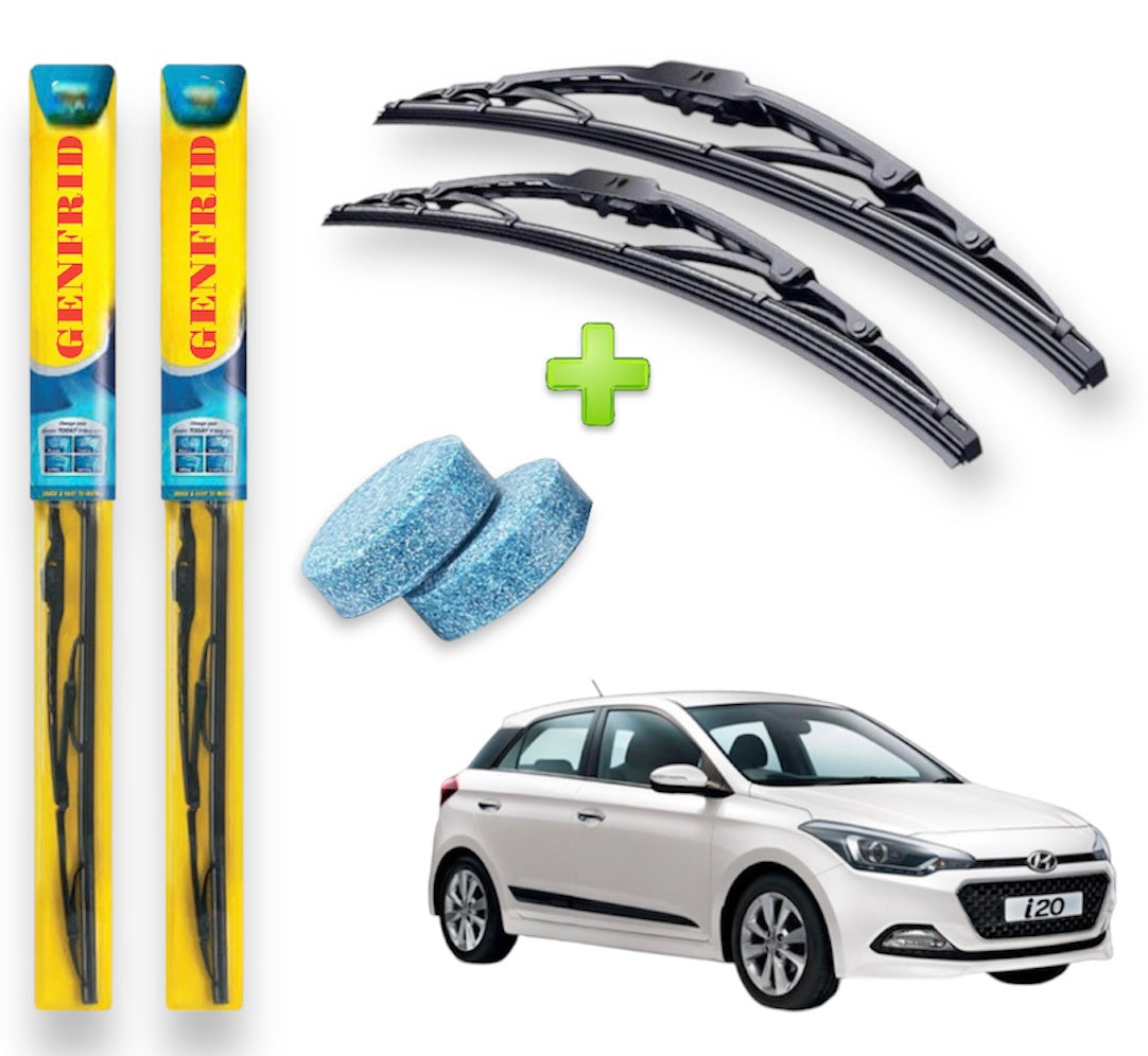 Genfrid Metal Frame Car Wiper For Hyundai I20 Elite (Right-24, Left–16) (Pack Of 2)(Free Washer Tablet)