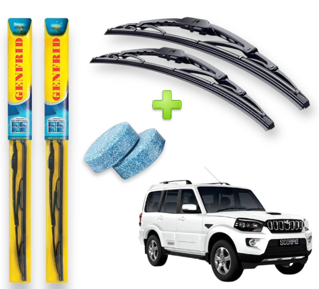 Genfrid Metal Frame Car Wiper For Mahindra Scorpio (Right-20, Left–20) (Pack Of 2)(Free Washer Tablet)