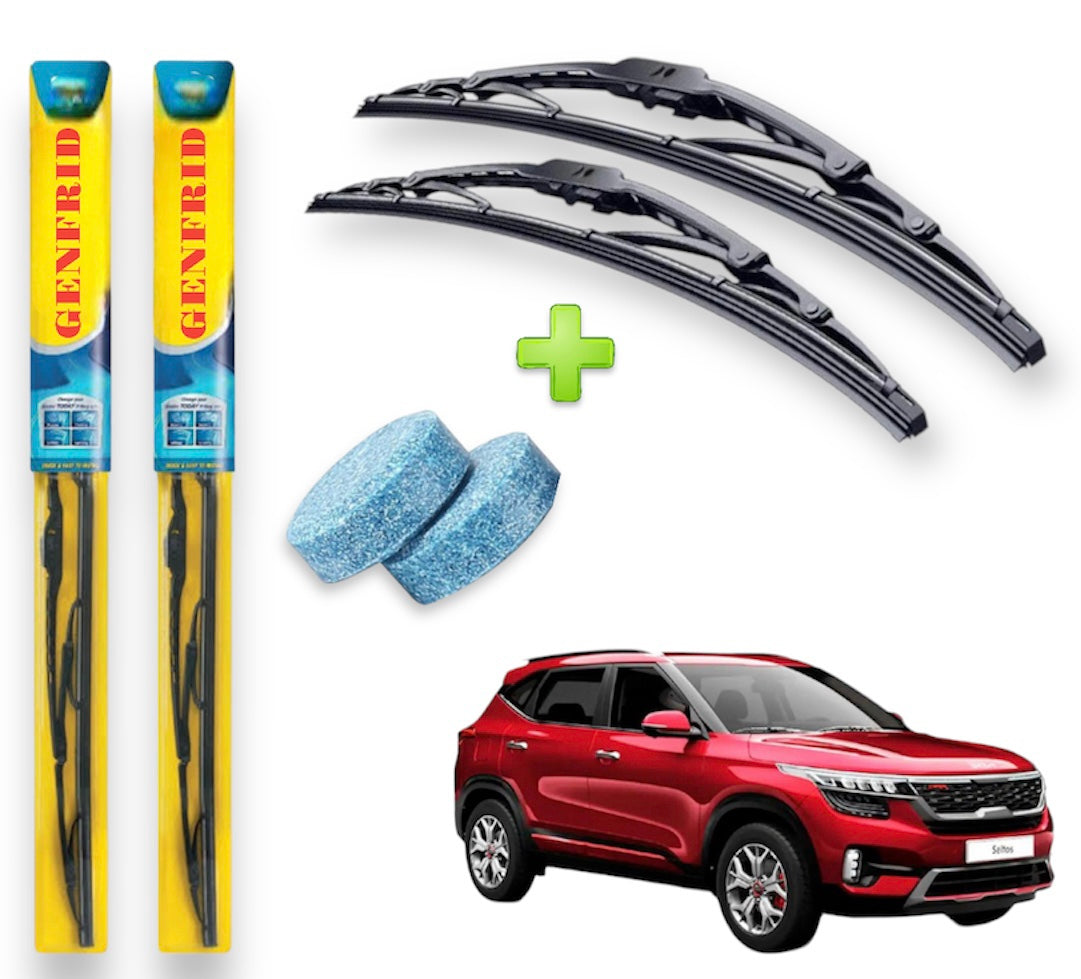 Genfrid Metal Frame Car Wiper For Kia Seltos (Right-24, Left–18) (Pack Of 2)(Free Washer Tablet)