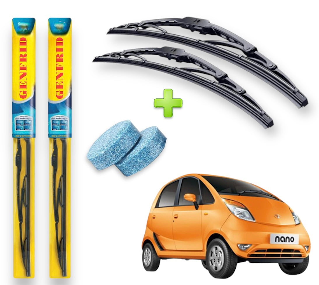 Genfrid Metal Frame Car Wiper For Tata Nano (Right-26, Left–26) (Pack Of 2)(Free Washer Tablet)