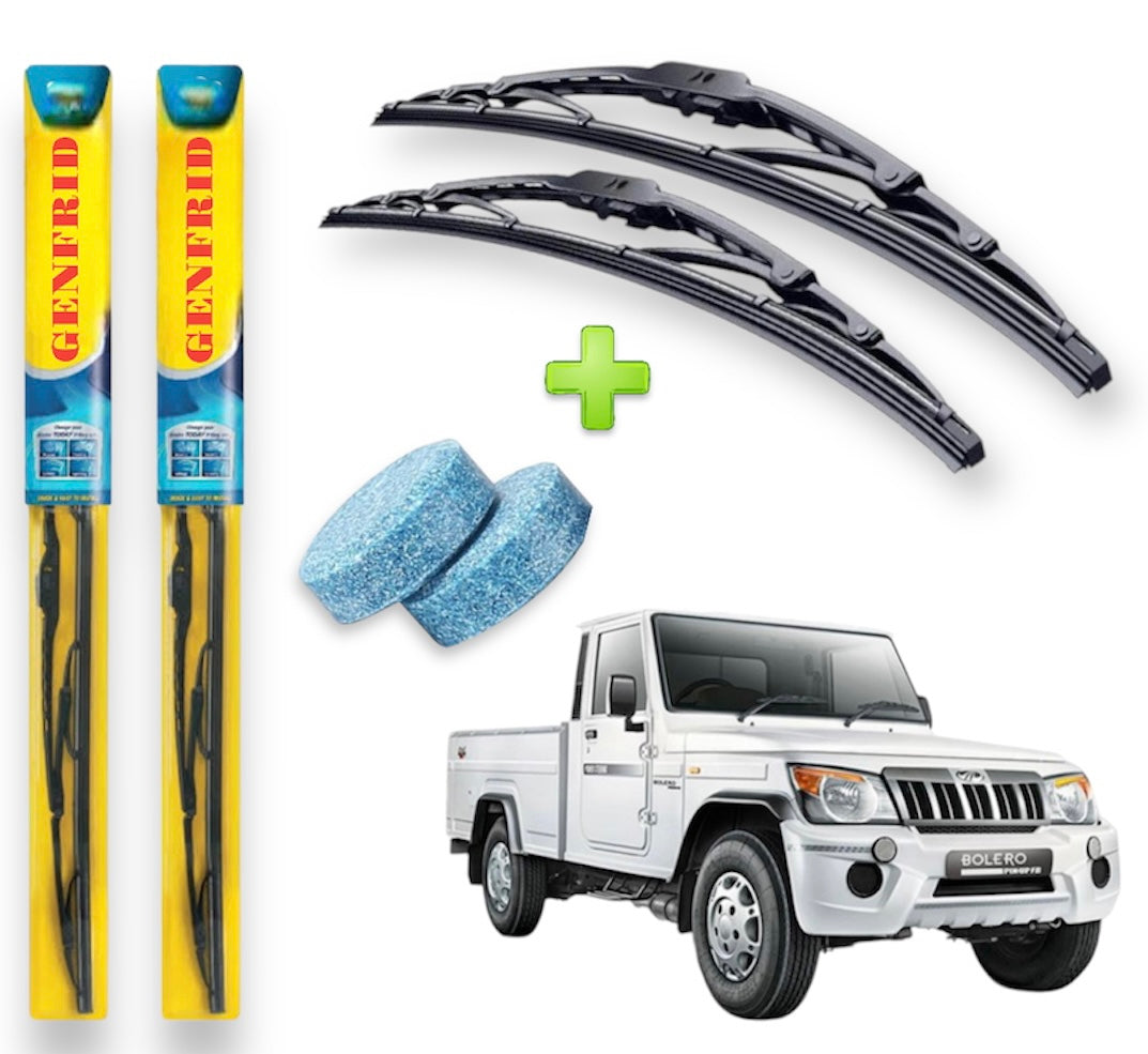 Genfrid Metal Frame Car Wiper For Mahindra Bolero Pickup (Right-16, Left–16) (Pack Of 2)(Free Washer Tablet)
