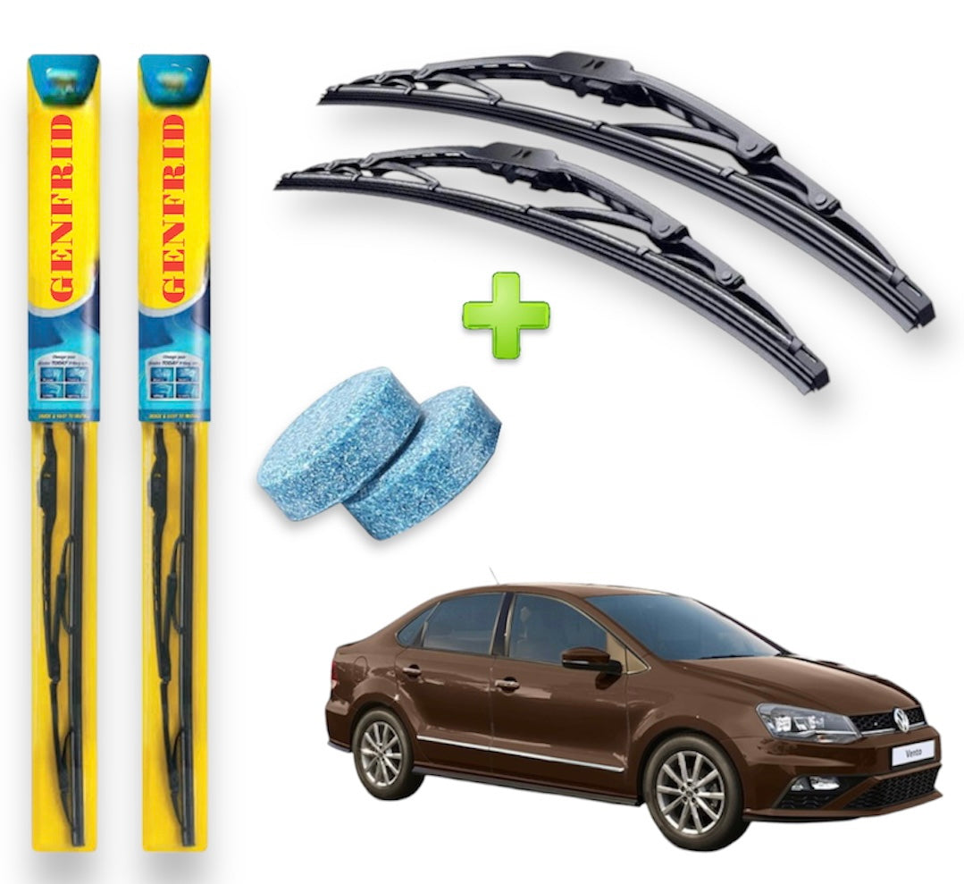 Genfrid Metal Frame Car Wiper For Volkswagen Vento (Right-21, Left–19) (Pack Of 2)(Free Washer Tablet)