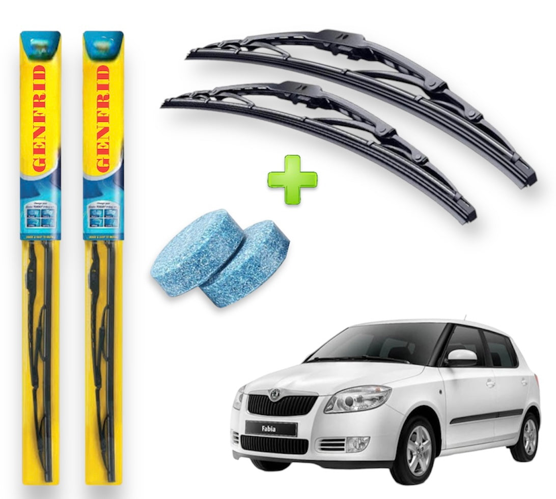 Genfrid Metal Frame Car Wiper For Skoda Fabia (Right-21, Left–19) (Pack Of 2)(Free Washer Tablet)