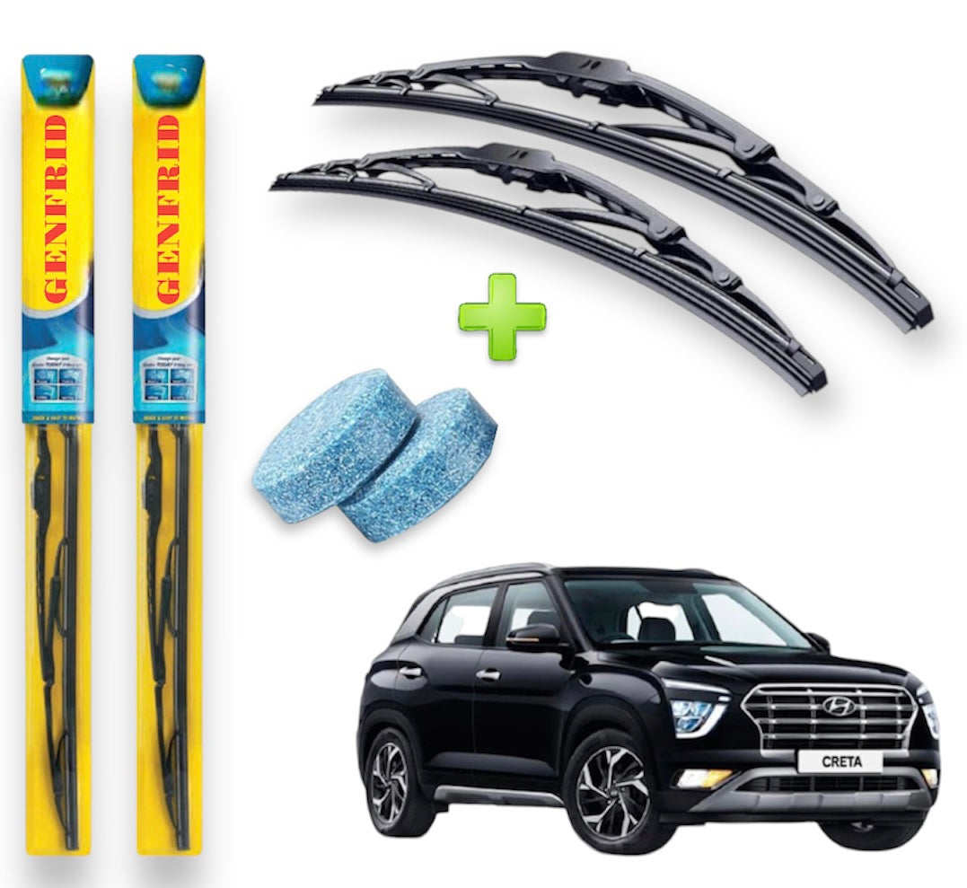 Genfrid Metal Frame Car Wiper For Hyundai Creta 2020-23 (Right-26, Left–16) (Pack Of 2)(Free Washer Tablet)