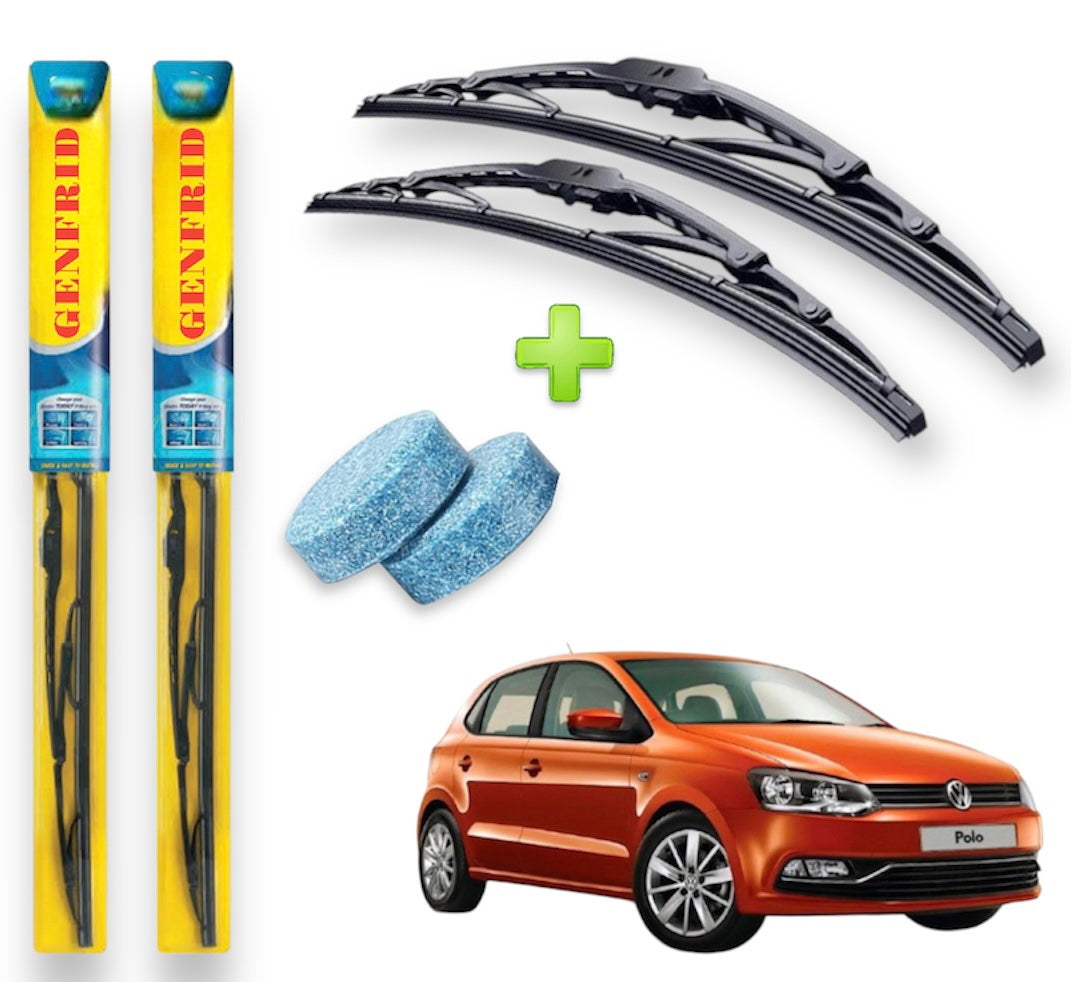 Genfrid Metal Frame Car Wiper For Volkswagen Polo (Right-24, Left–16) (Pack Of 2)(Free Washer Tablet)