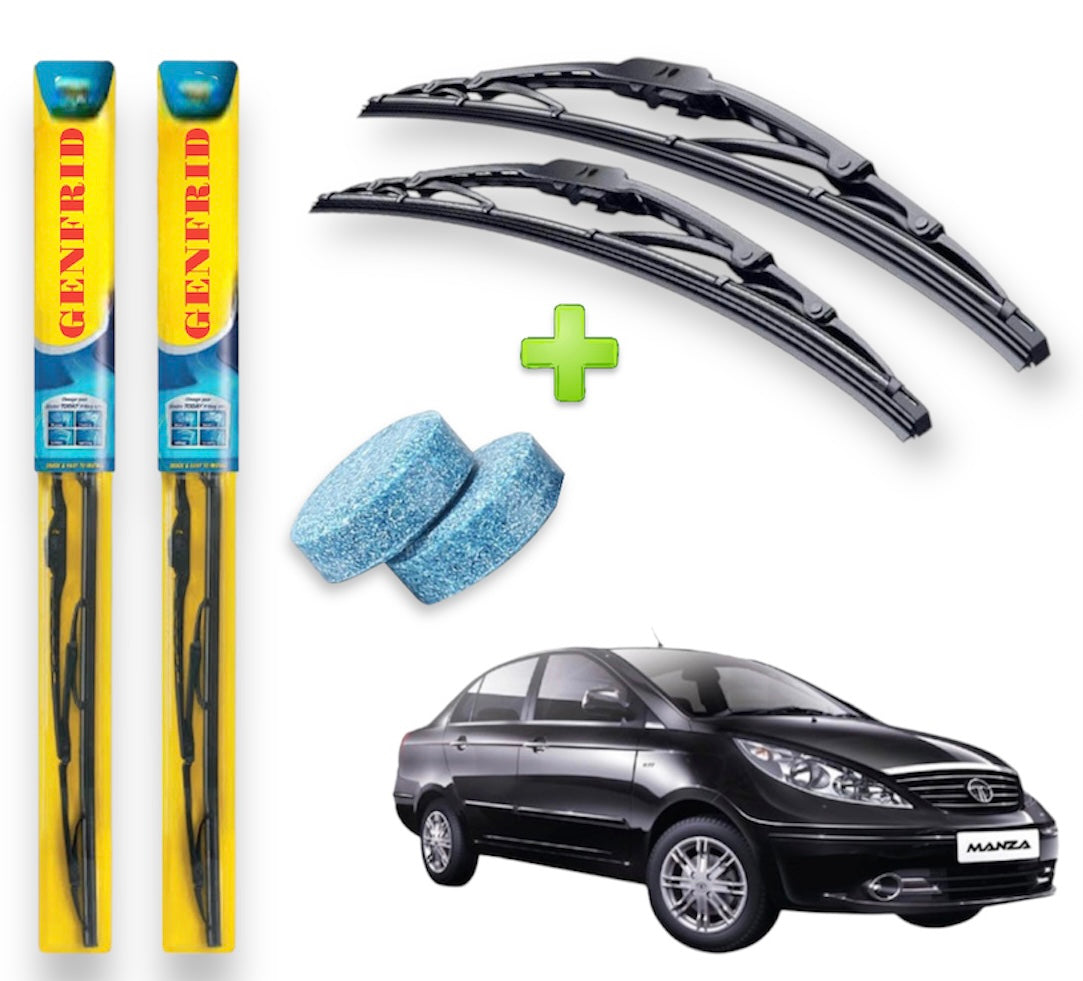 Genfrid Metal Frame Car Wiper For Tata Manza (Right-24, Left–16) (Pack Of 2)(Free Washer Tablet)