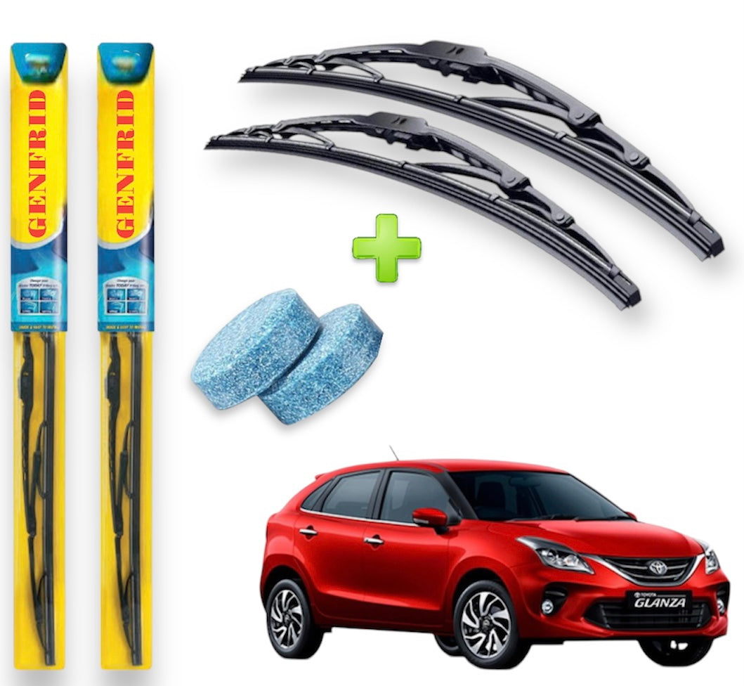 Genfrid Metal Frame Car Wiper For Toyota Glanza (Right-20, Left–18) (Pack Of 2)(Free Washer Tablet)