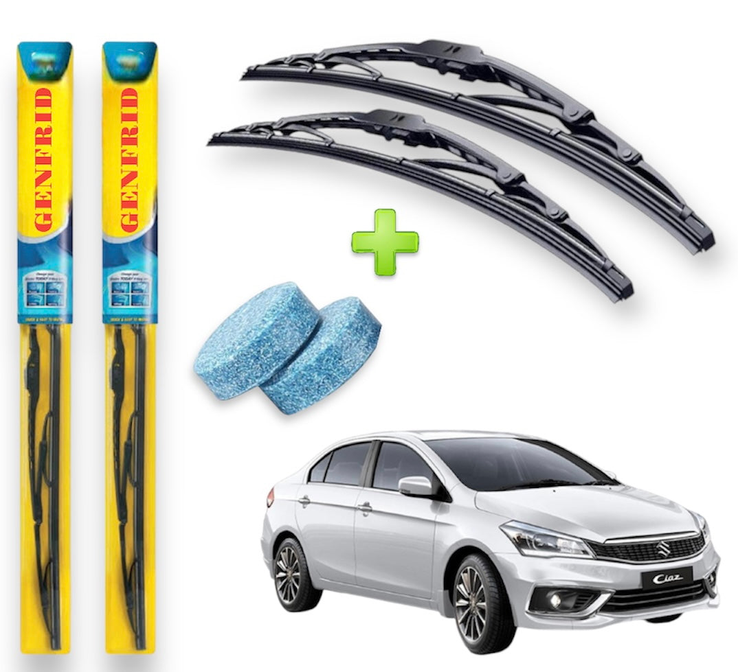 Genfrid Metal Frame Car Wiper For Maruti Ciaz (Right-24, Left–16) (Pack Of 2)(Free Washer Tablet)