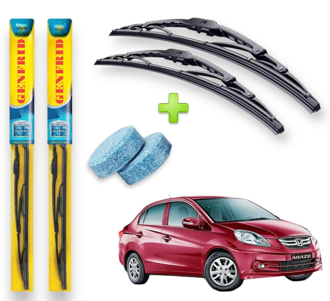 Genfrid Metal Frame Car Wiper For Honda Amaze (Right-22, Left–16) (Pack Of 2)(Free Washer Tablet)