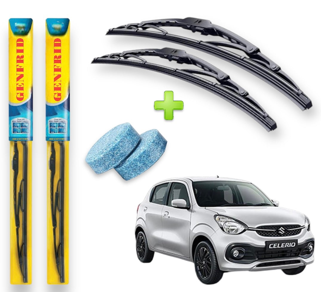 Genfrid Metal Frame Car Wiper For Maruti Celerio (Right-21, Left–14) (Pack Of 2)(Free Washer Tablet)