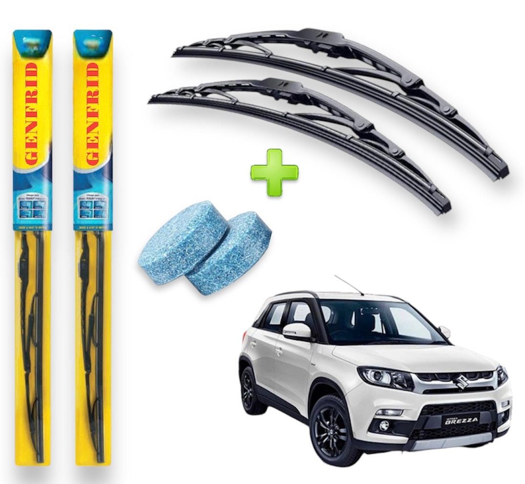 Genfrid Metal Frame Car Wiper For Maruti Brezza (Right-24, Left–16) (Pack Of 2)(Free Washer Tablet)