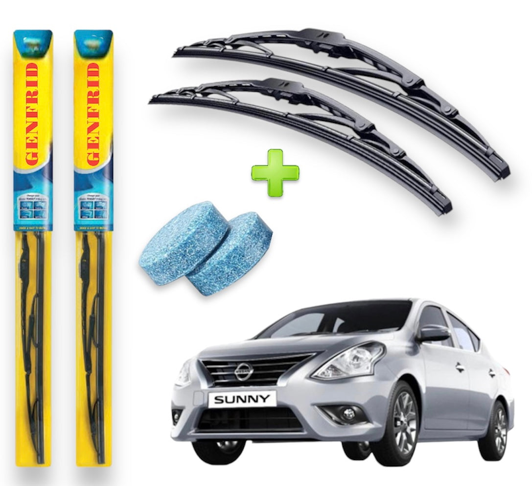 Genfrid Metal Frame Car Wiper For Nissan Sunny (Right-21, Left–14) (Pack Of 2)(Free Washer Tablet)