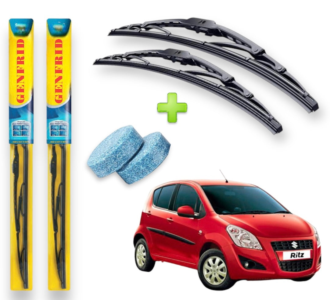 Genfrid Metal Frame Car Wiper For Maruti Ritz (Right-22, Left–16) (Pack Of 2)(Free Washer Tablet)