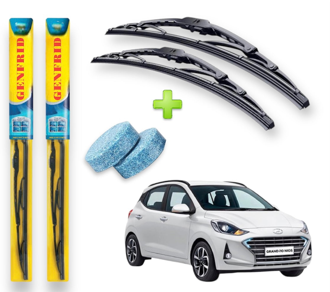 Genfrid Metal Frame Car Wiper For Hyundai I10 Grand Nios (Right-24, Left–16) (Pack Of 2)(Free Washer Tablet)